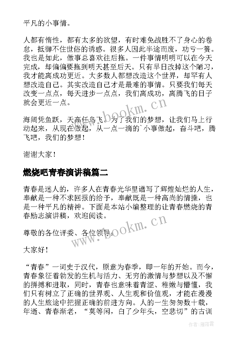 2023年燃烧吧青春演讲稿(优秀20篇)