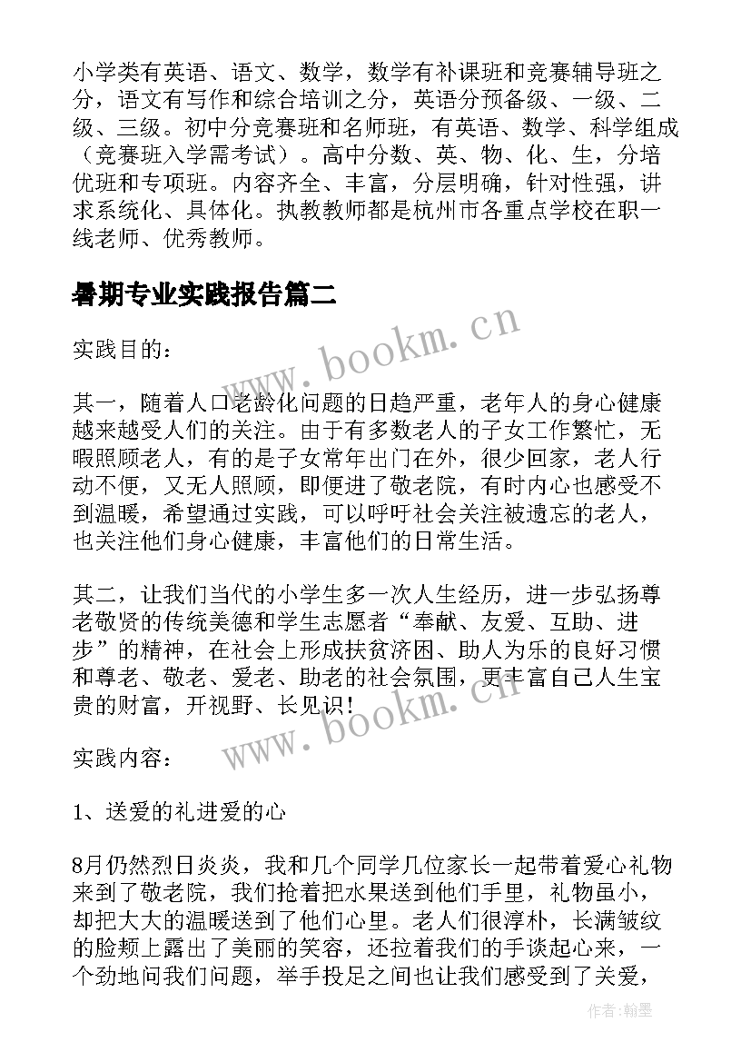 2023年暑期专业实践报告(汇总20篇)