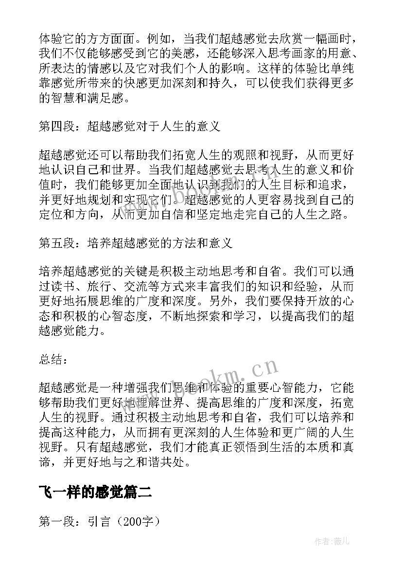 2023年飞一样的感觉 超越感觉心得体会(实用19篇)