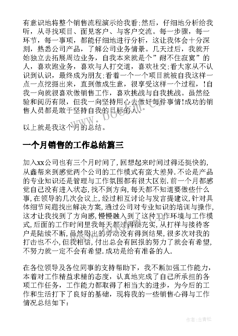 2023年一个月销售的工作总结 销售一个月工作总结(优秀8篇)