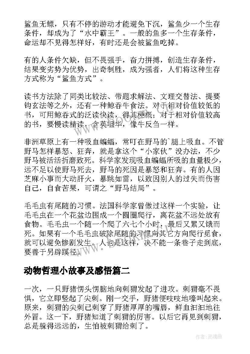 最新动物哲理小故事及感悟(模板8篇)