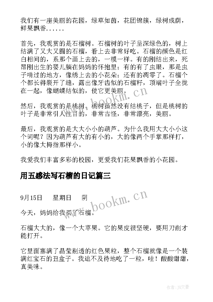 2023年用五感法写石榴的日记(大全8篇)