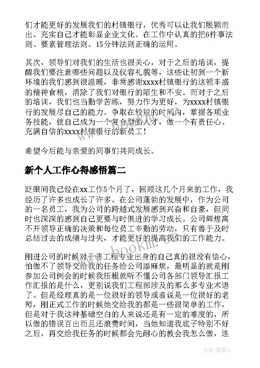 最新新个人工作心得感悟 新个人工作心得体会(精选11篇)