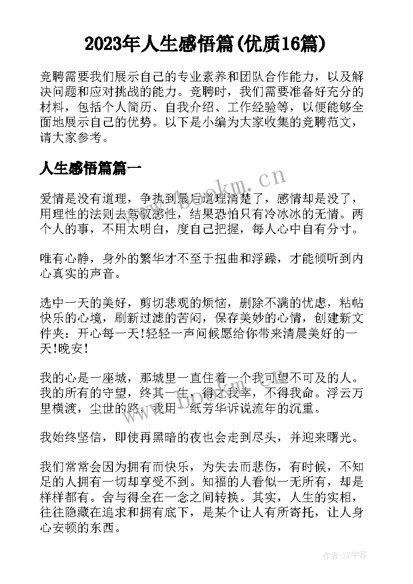 2023年人生感悟篇(优质16篇)