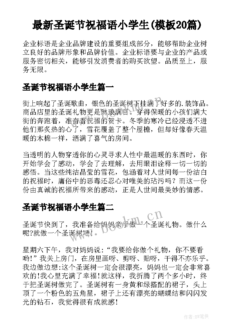 最新圣诞节祝福语小学生(模板20篇)