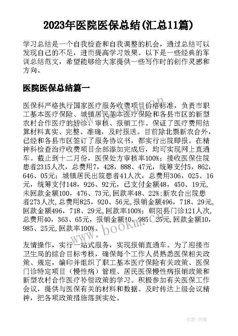 2023年医院医保总结(汇总11篇)