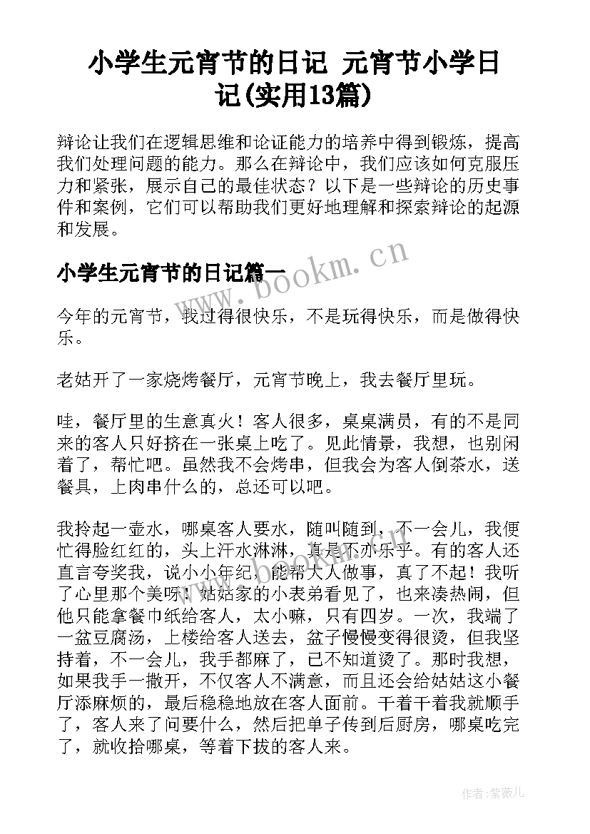 小学生元宵节的日记 元宵节小学日记(实用13篇)