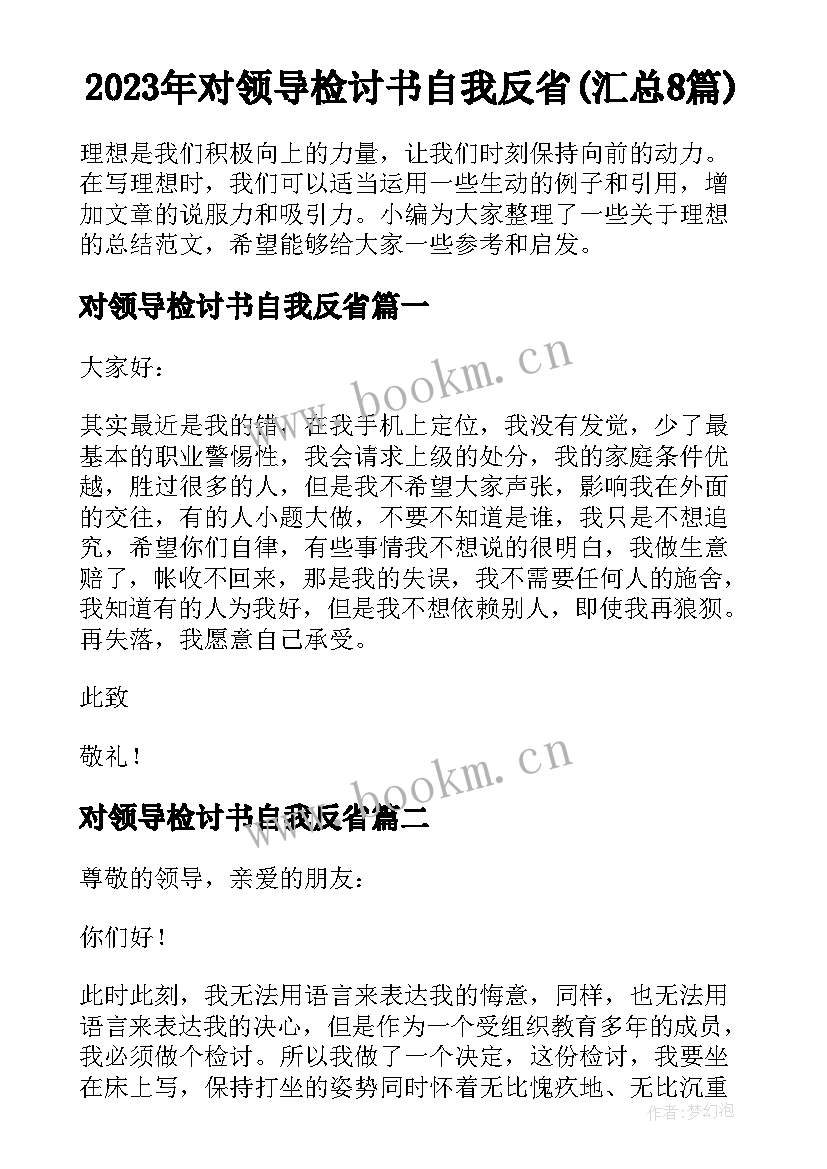 2023年对领导检讨书自我反省(汇总8篇)