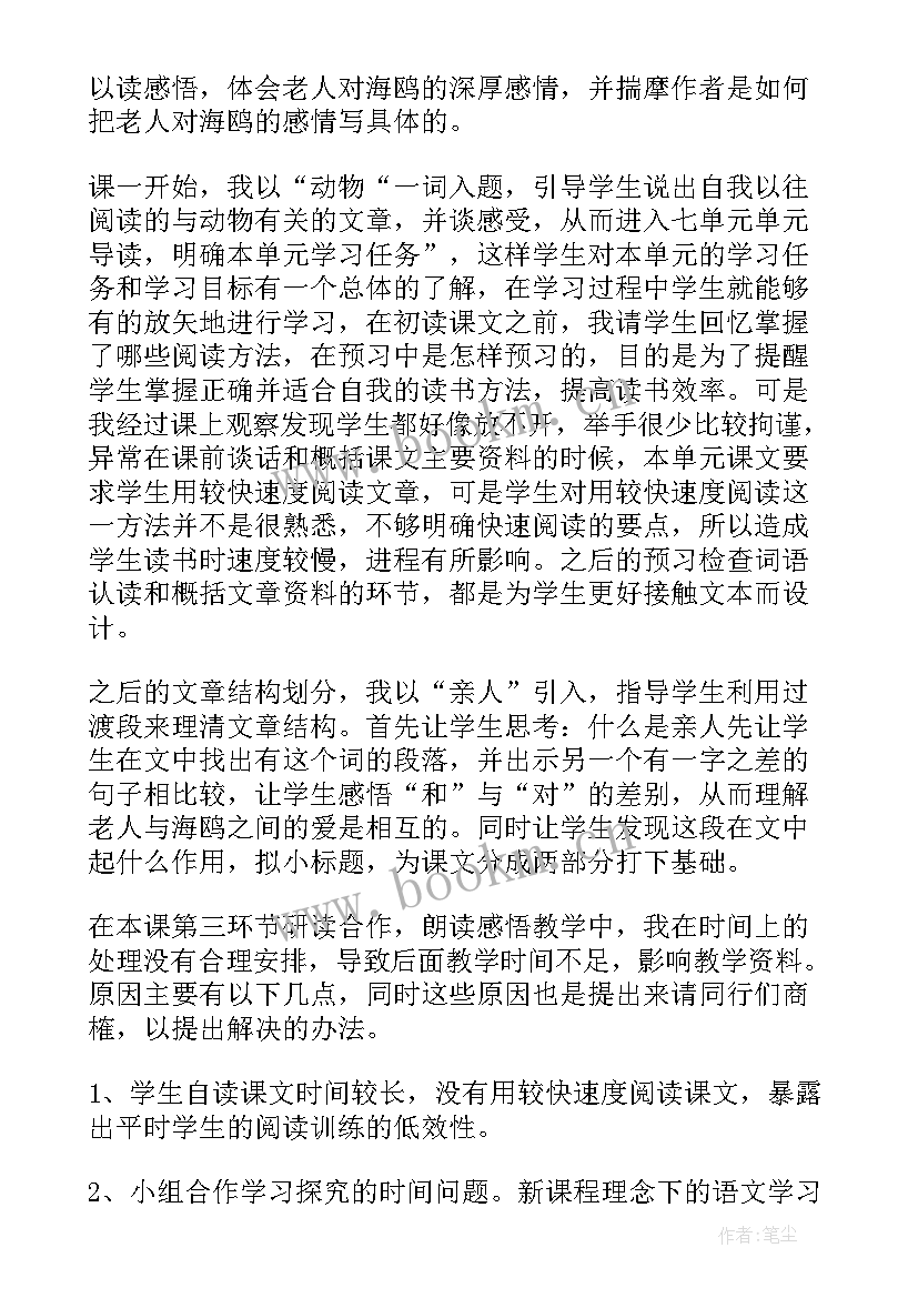 老人与海鸥课教案 老人与海鸥教学反思(模板11篇)