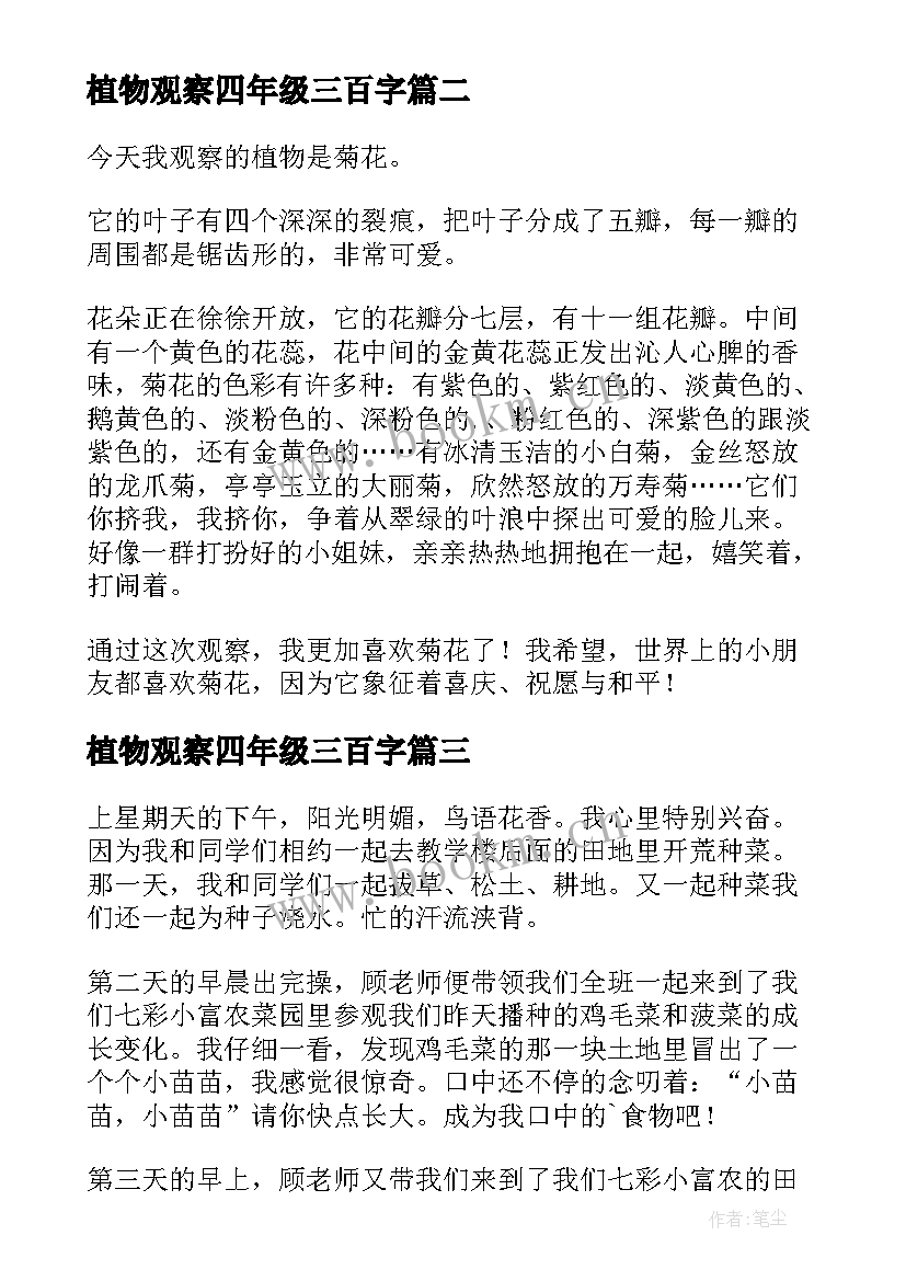 2023年植物观察四年级三百字 四年级植物观察日记(优质11篇)