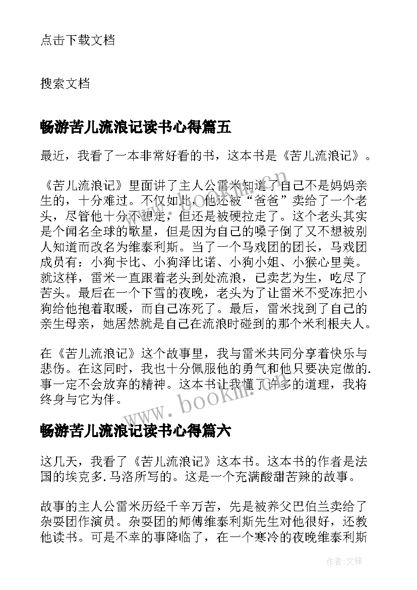 2023年畅游苦儿流浪记读书心得(汇总11篇)