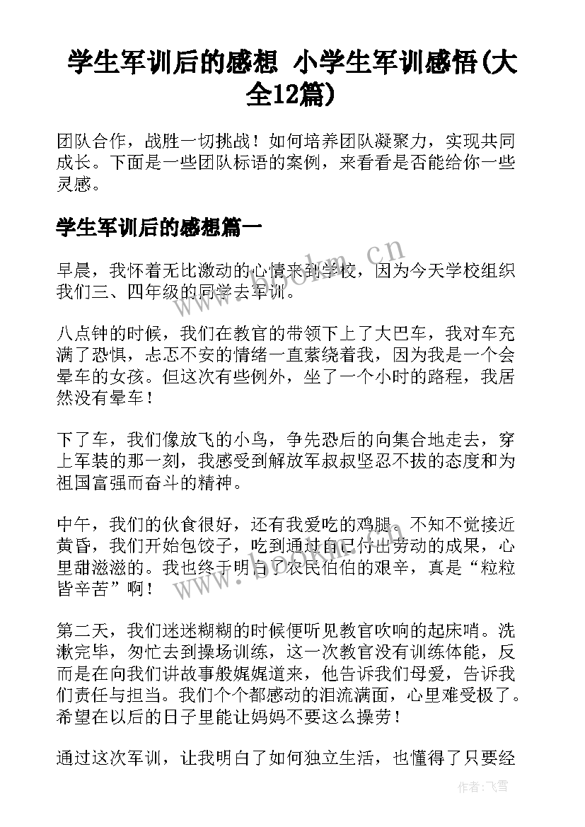 学生军训后的感想 小学生军训感悟(大全12篇)