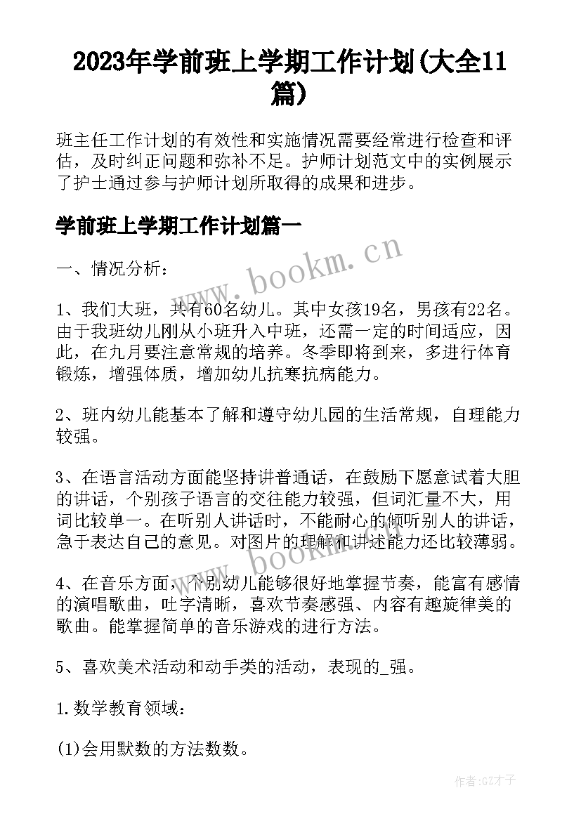 2023年学前班上学期工作计划(大全11篇)