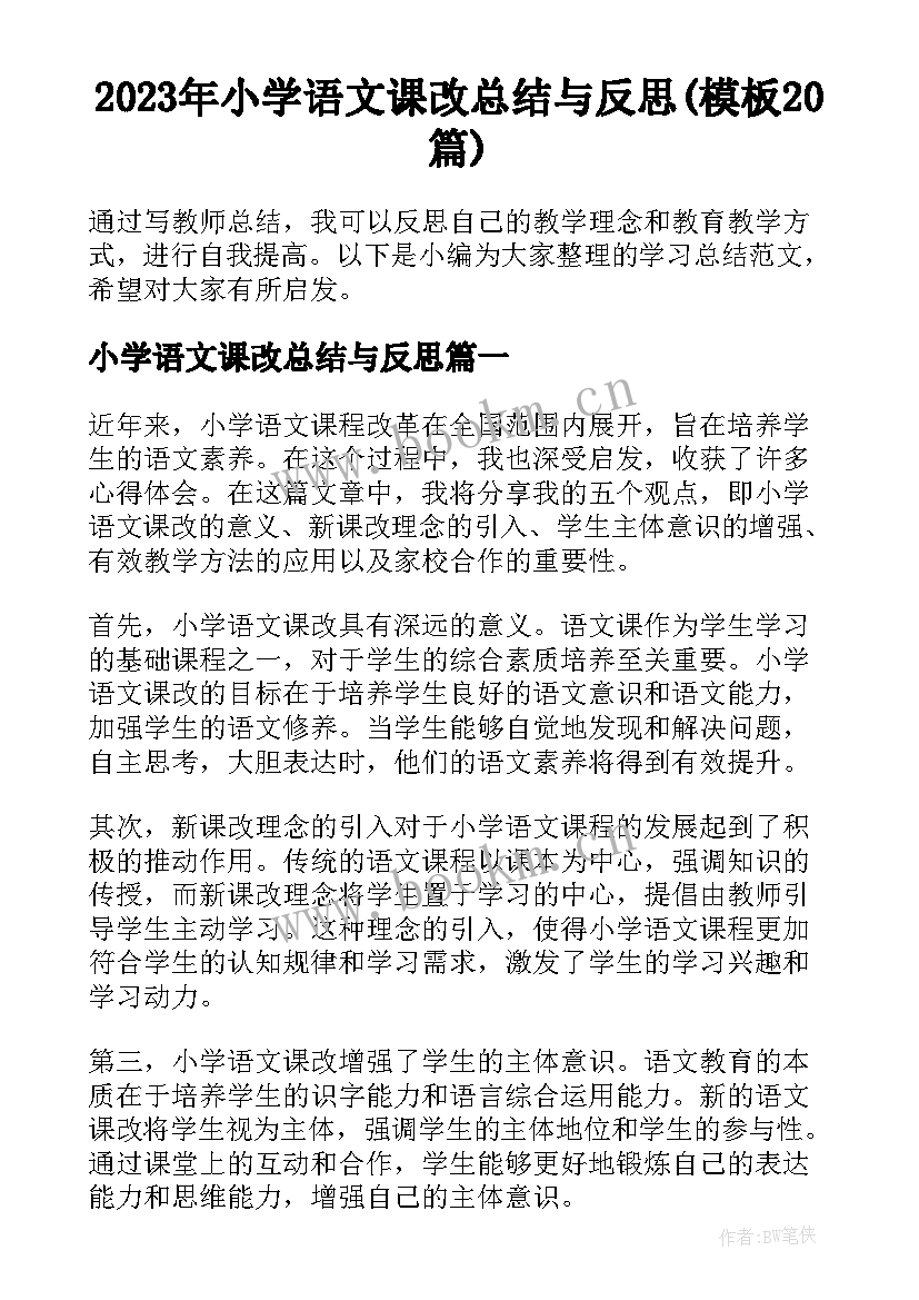 2023年小学语文课改总结与反思(模板20篇)