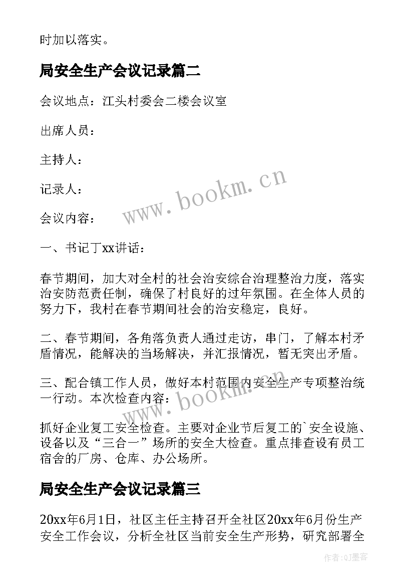 最新局安全生产会议记录(模板9篇)