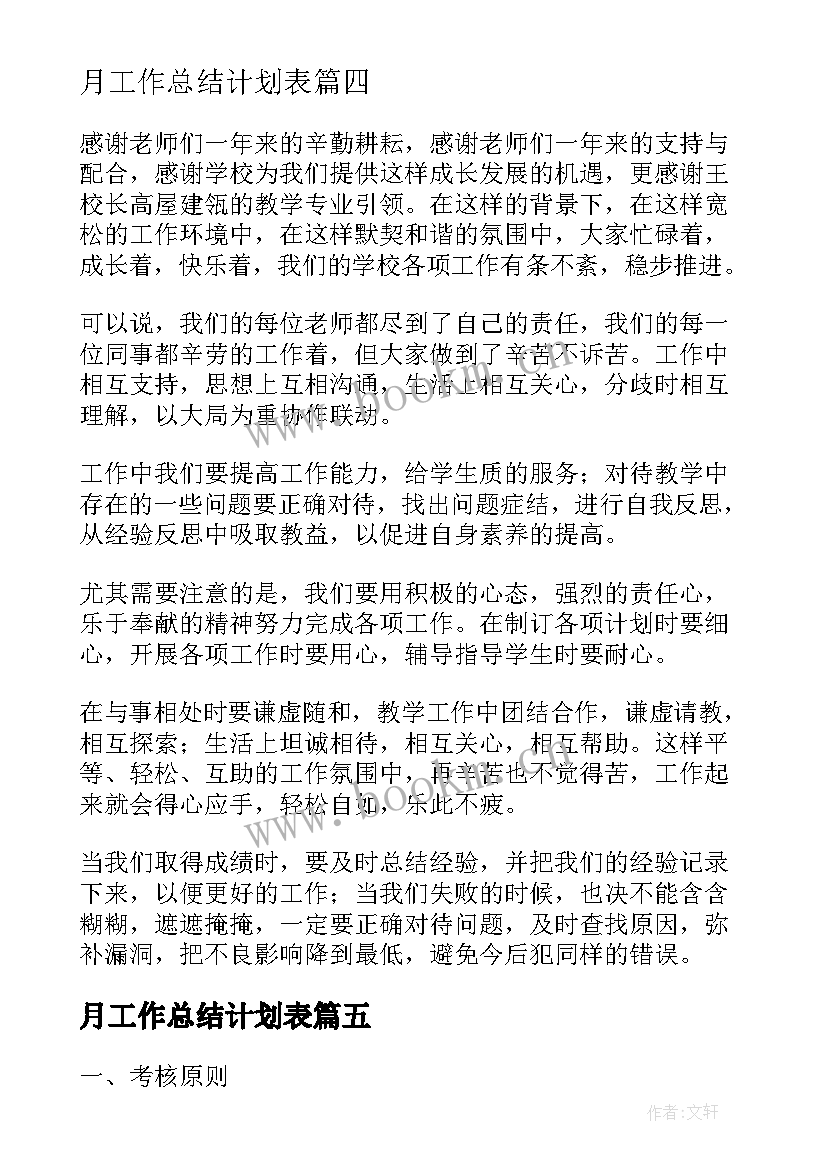 最新月工作总结计划表(精选13篇)