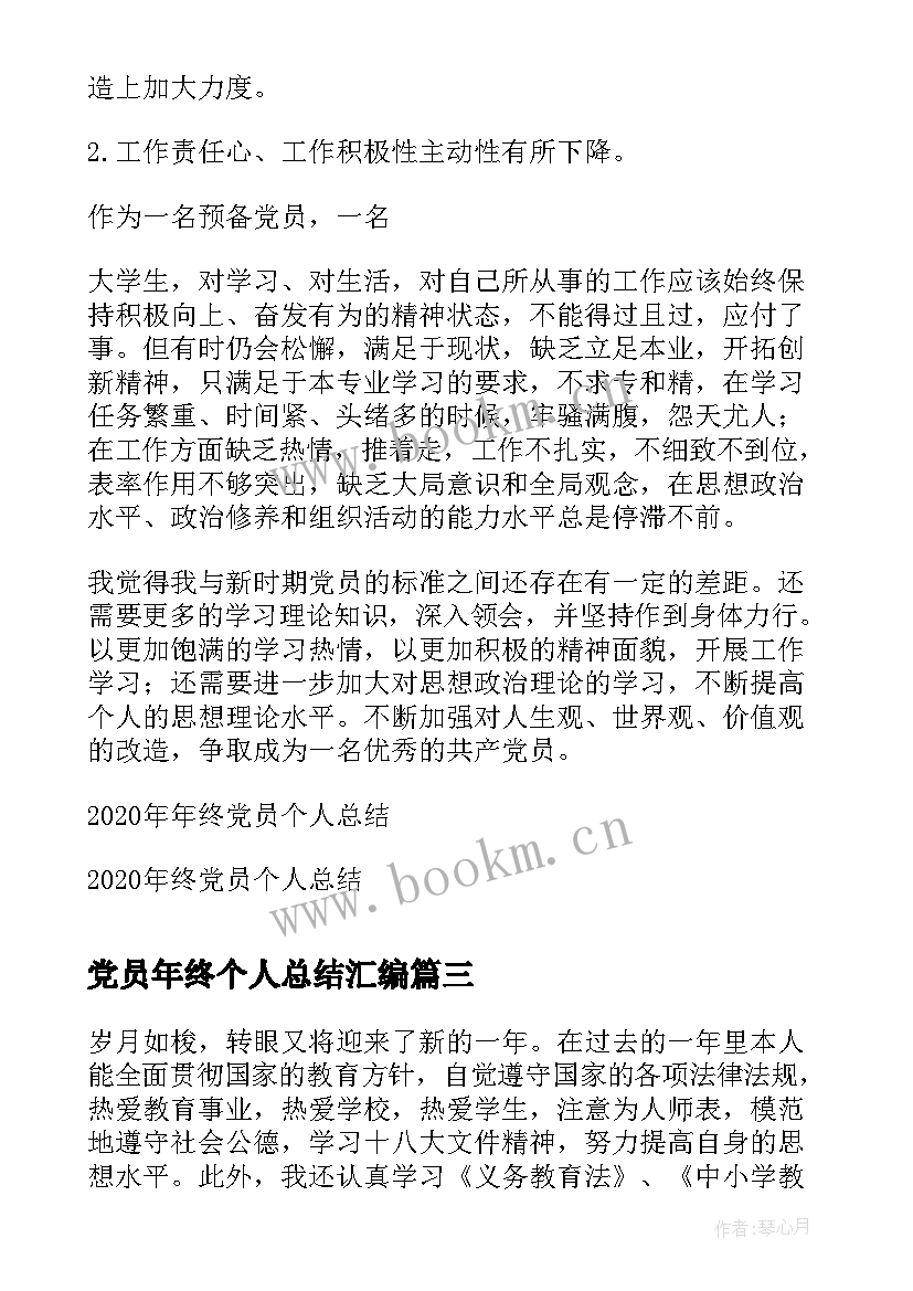 2023年党员年终个人总结汇编(模板9篇)