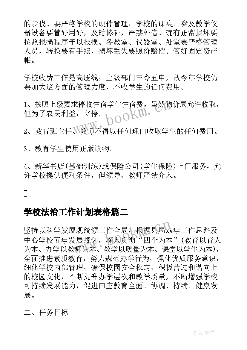 最新学校法治工作计划表格 学校财务工作计划表(大全14篇)