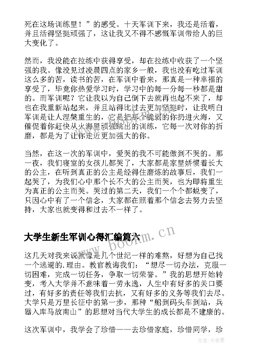 最新大学生新生军训心得汇编(大全10篇)