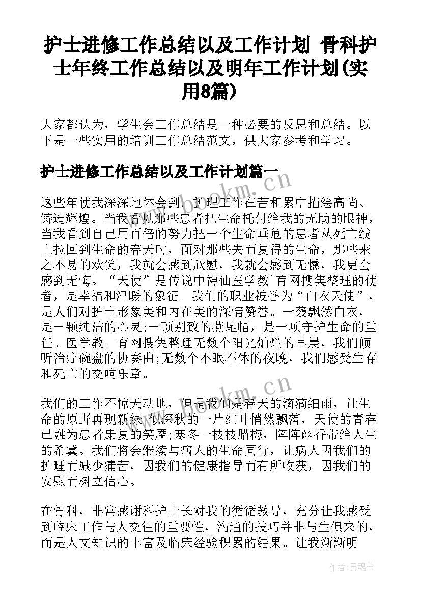 护士进修工作总结以及工作计划 骨科护士年终工作总结以及明年工作计划(实用8篇)