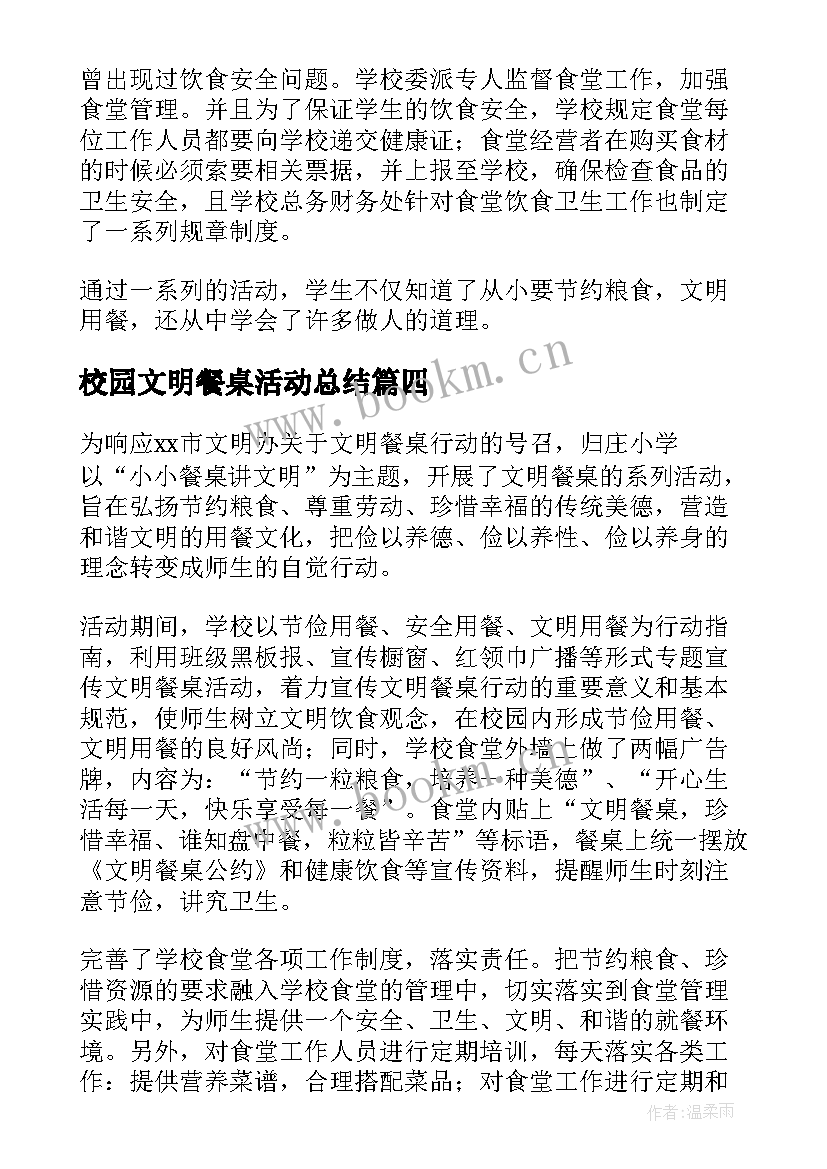 校园文明餐桌活动总结 文明餐桌活动总结(汇总11篇)