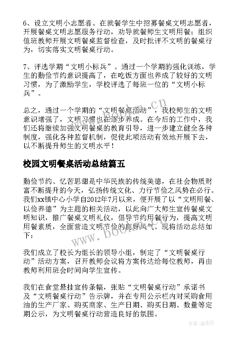 校园文明餐桌活动总结 文明餐桌活动总结(汇总11篇)