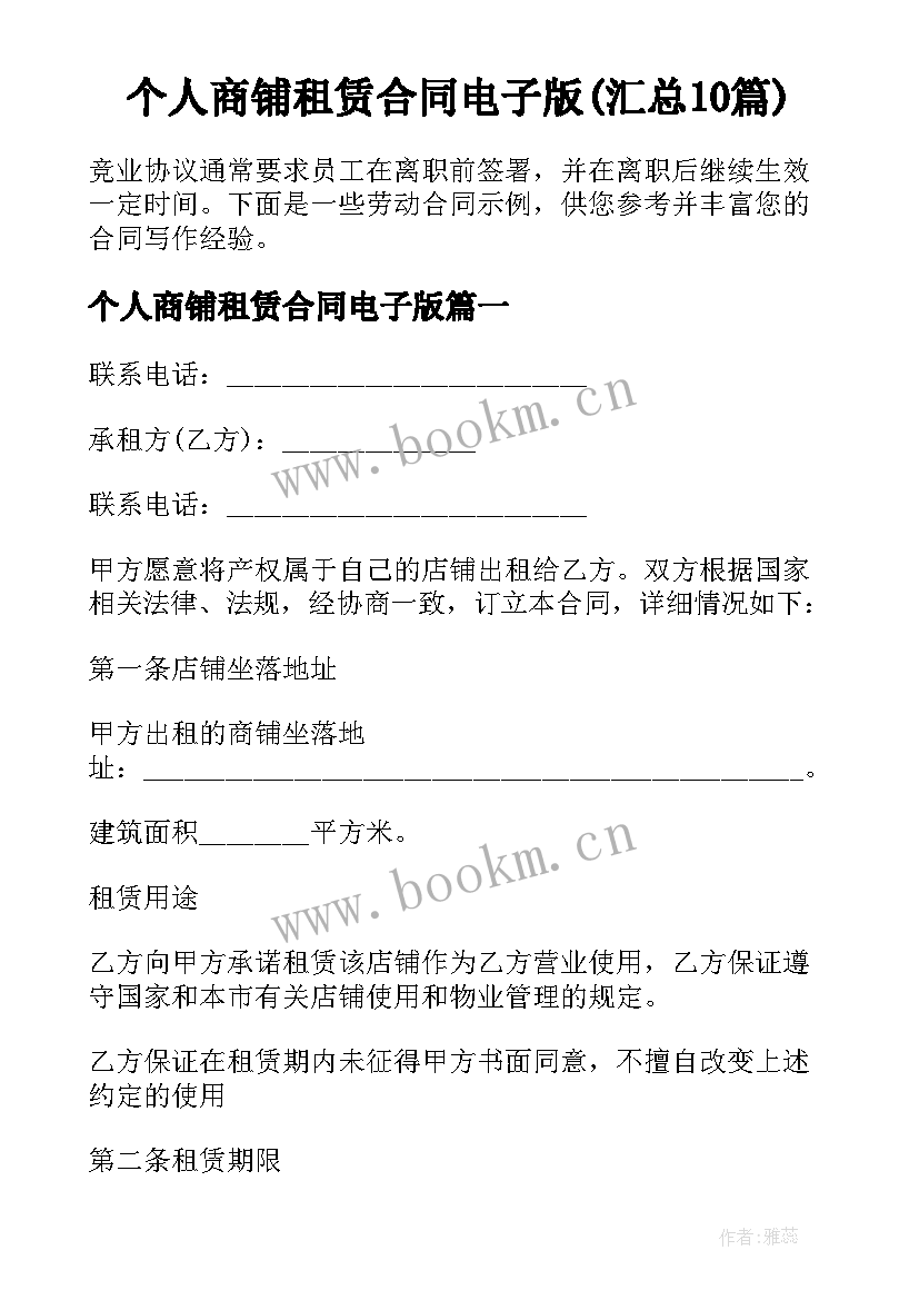 个人商铺租赁合同电子版(汇总10篇)