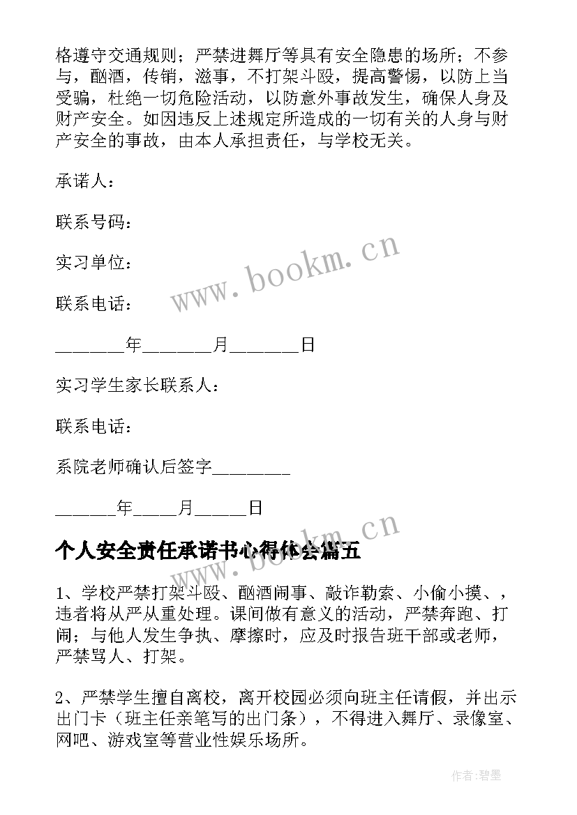 2023年个人安全责任承诺书心得体会 个人安全责任承诺书(大全10篇)