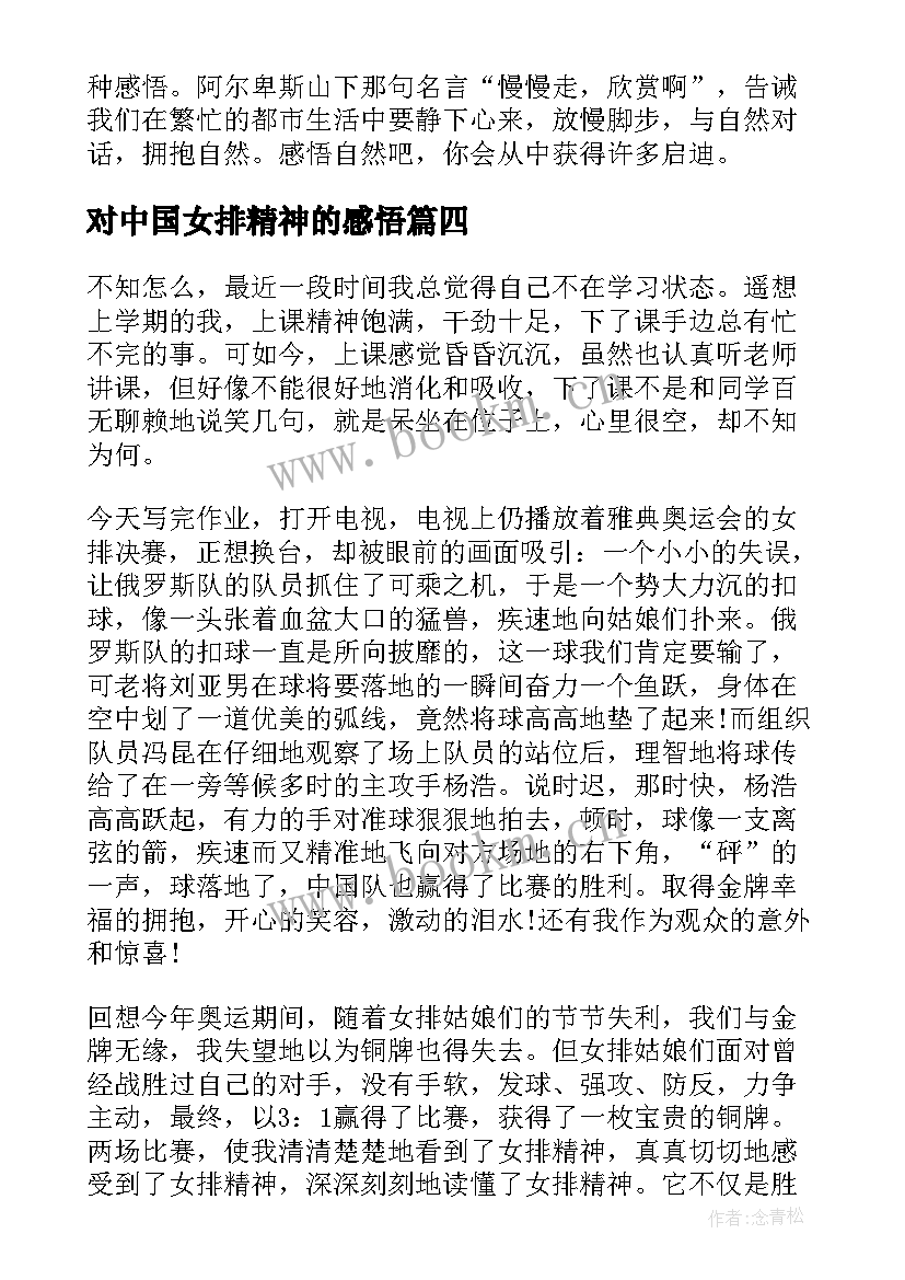 最新对中国女排精神的感悟(汇总8篇)