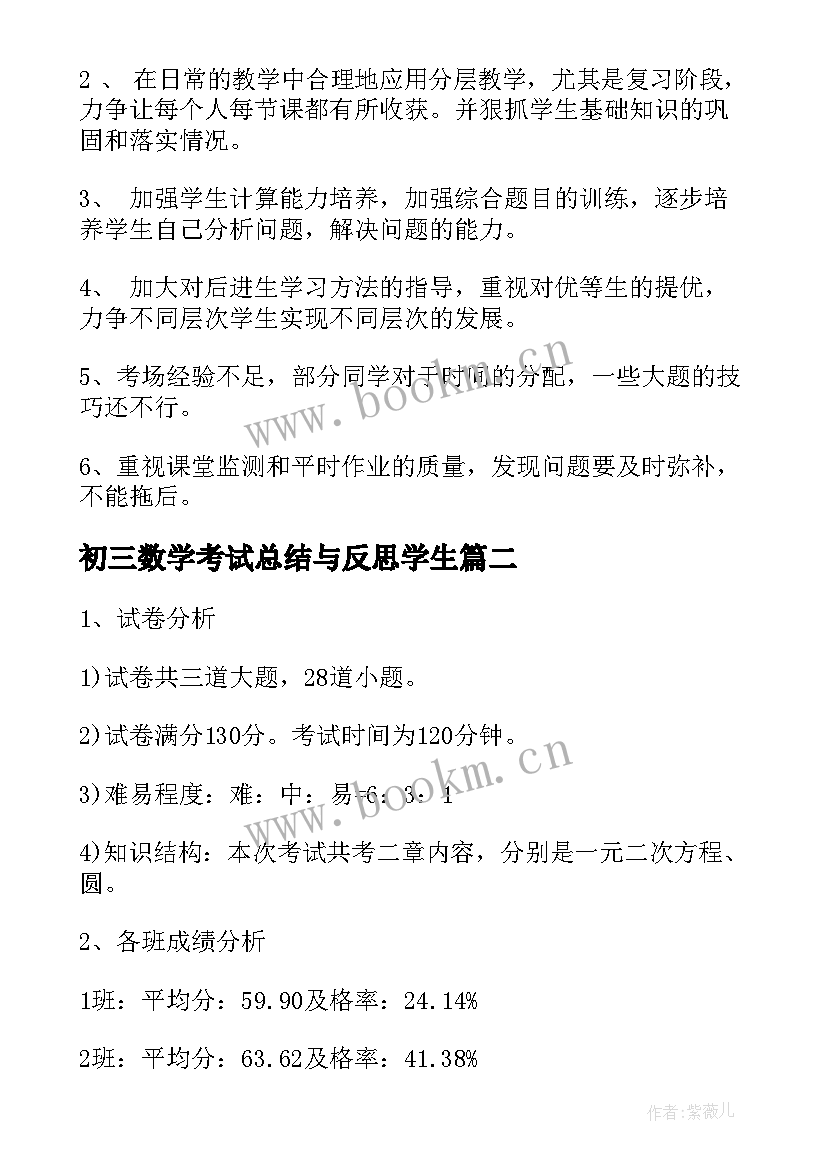 最新初三数学考试总结与反思学生 初三数学考试总结(优秀8篇)