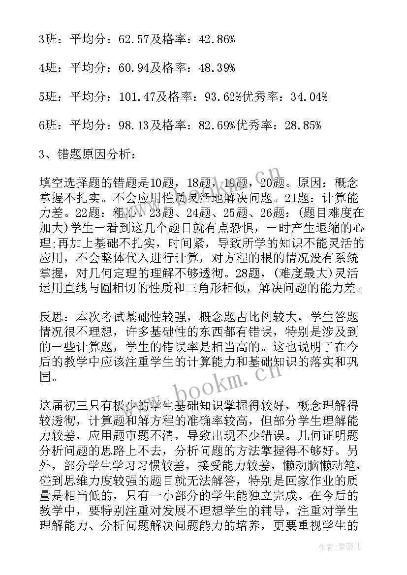 最新初三数学考试总结与反思学生 初三数学考试总结(优秀8篇)