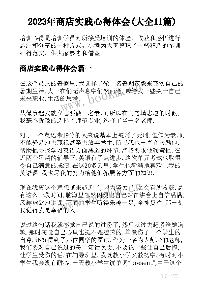 2023年商店实践心得体会(大全11篇)