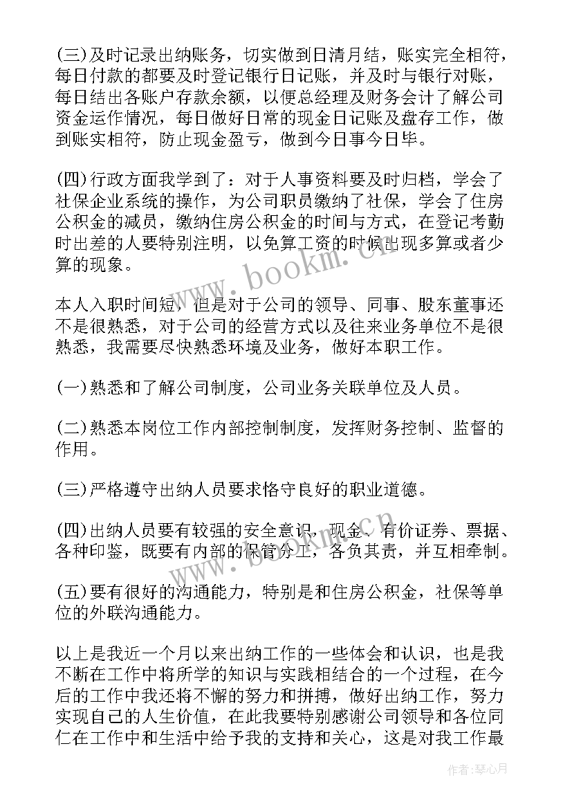 最新财务出纳个人总结及工作计划 财务出纳个人工作总结(优秀11篇)