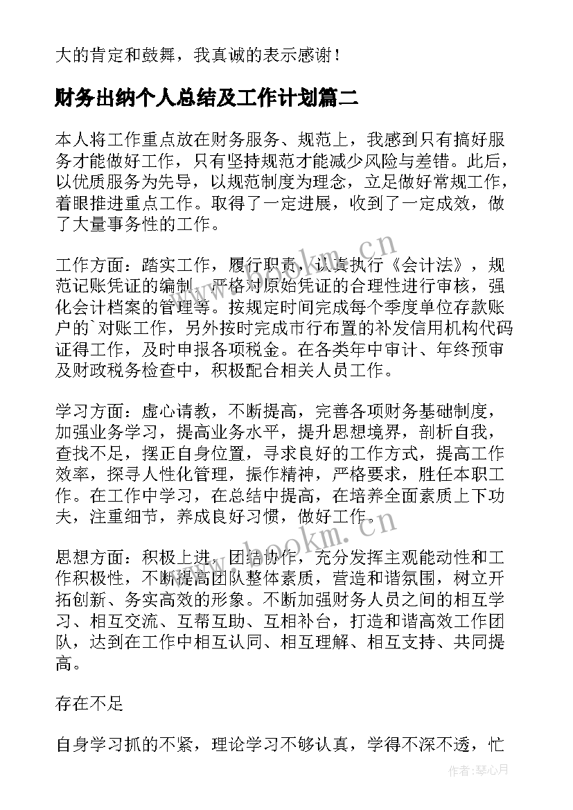 最新财务出纳个人总结及工作计划 财务出纳个人工作总结(优秀11篇)