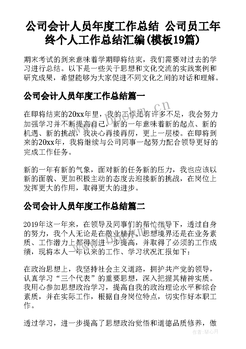 公司会计人员年度工作总结 公司员工年终个人工作总结汇编(模板19篇)