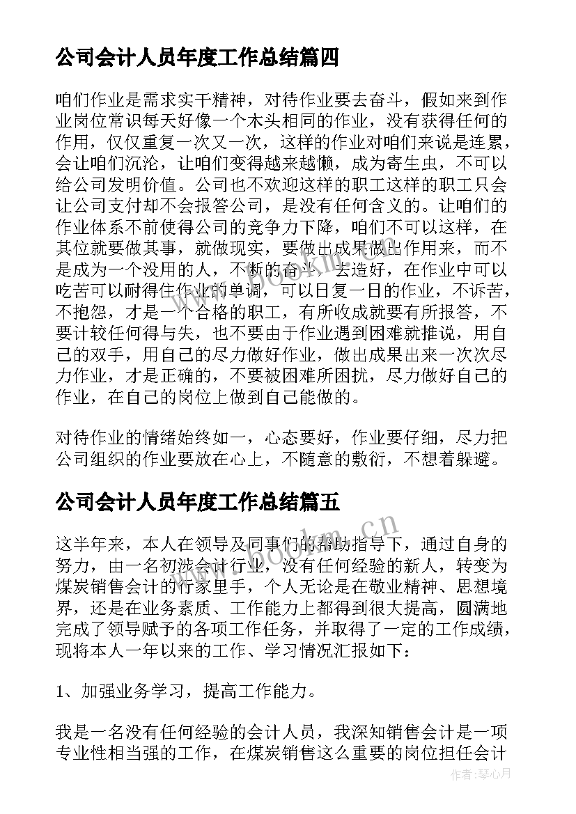 公司会计人员年度工作总结 公司员工年终个人工作总结汇编(模板19篇)