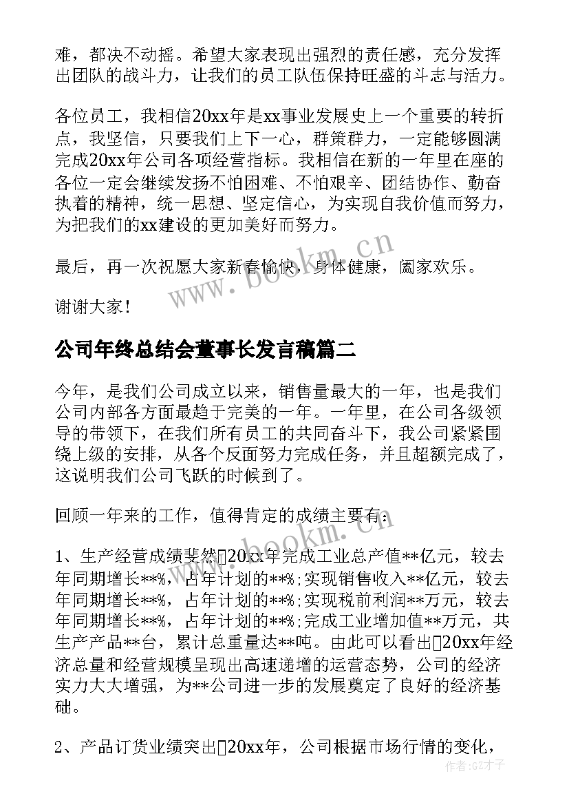 最新公司年终总结会董事长发言稿(优质8篇)