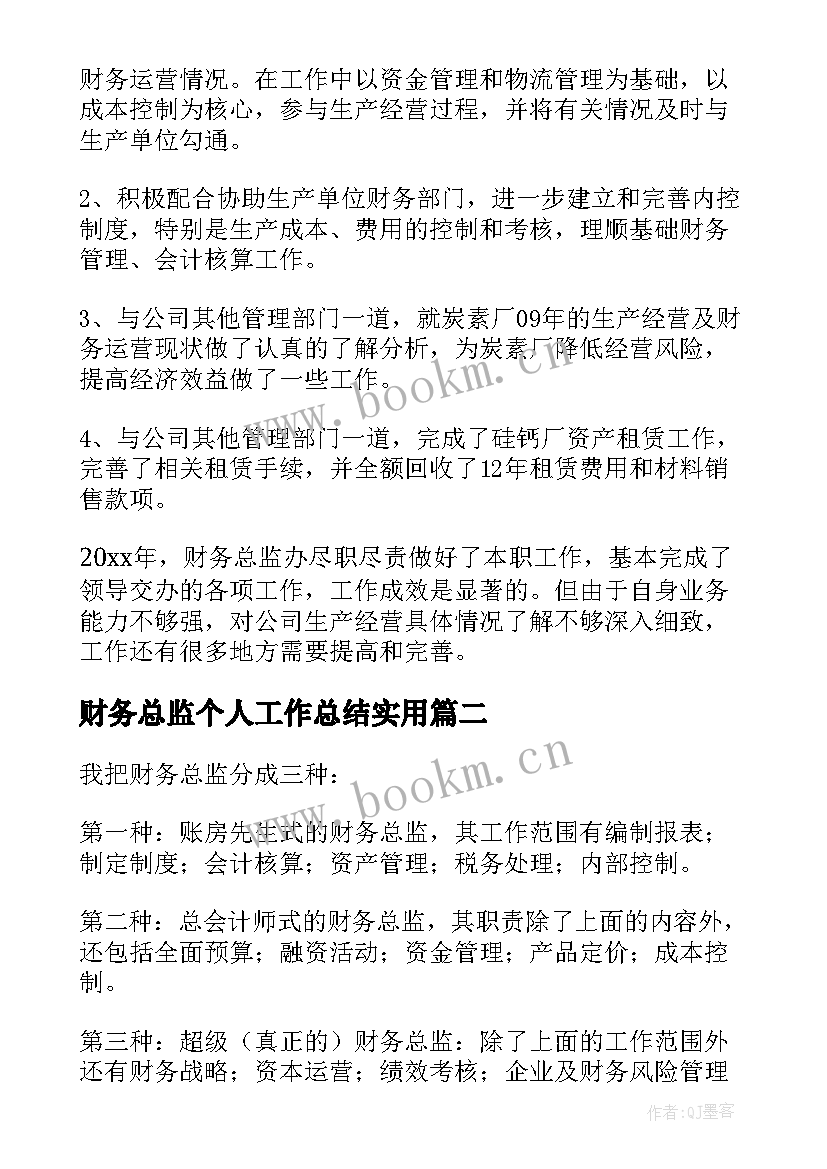 财务总监个人工作总结实用 财务总监个人工作总结(精选10篇)