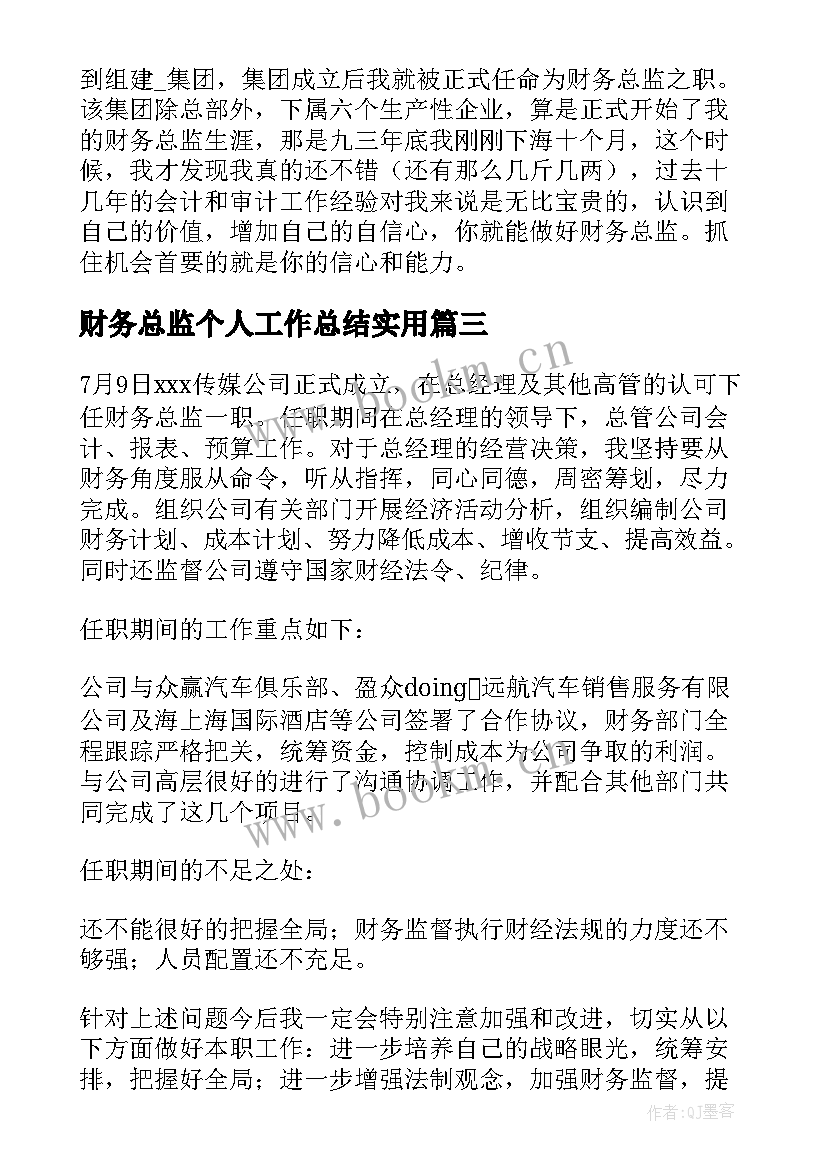 财务总监个人工作总结实用 财务总监个人工作总结(精选10篇)