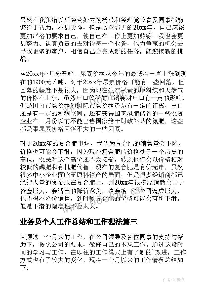 2023年业务员个人工作总结和工作想法 业务员个人工作总结(优质8篇)