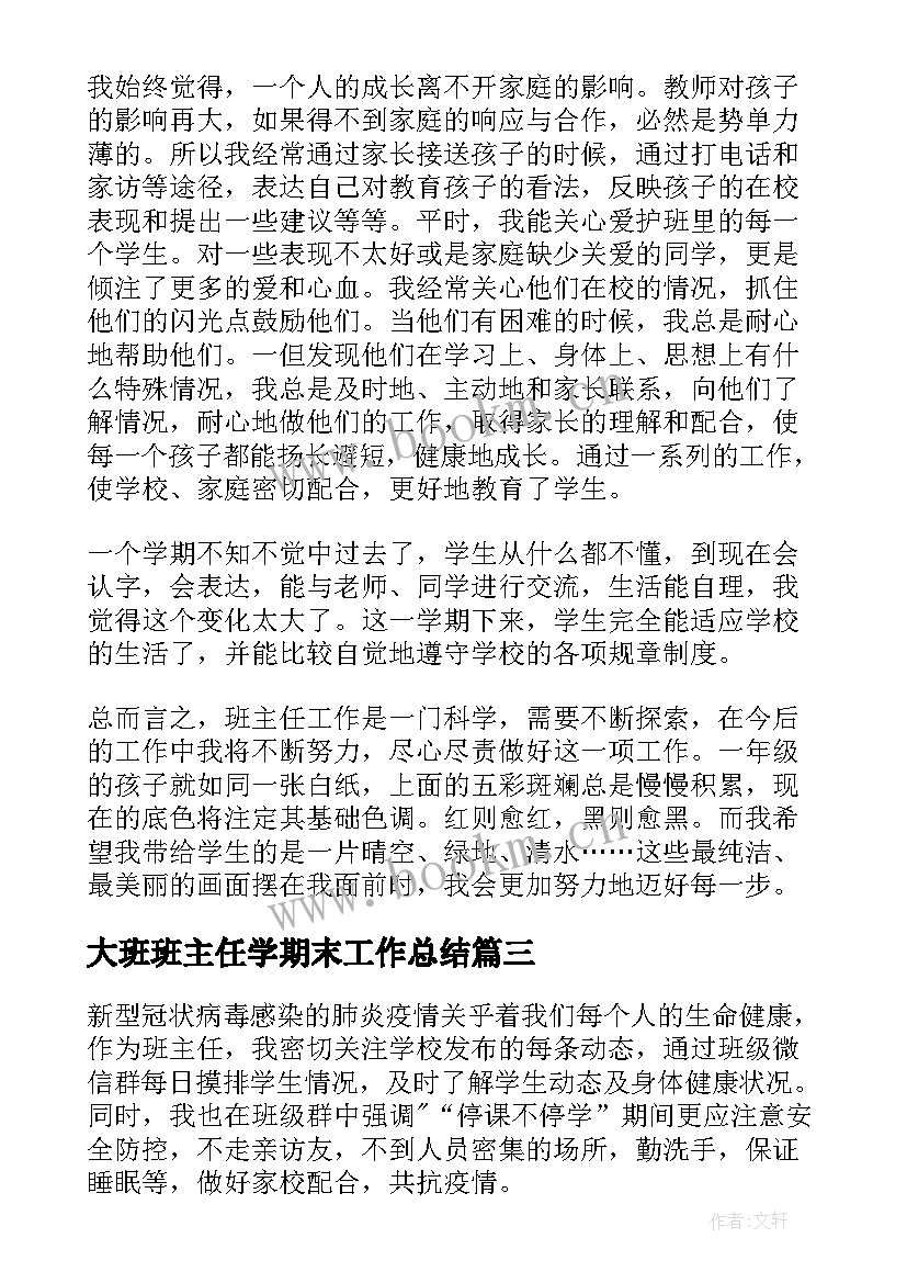 2023年大班班主任学期末工作总结 小学班主任个人学期末总结(模板5篇)