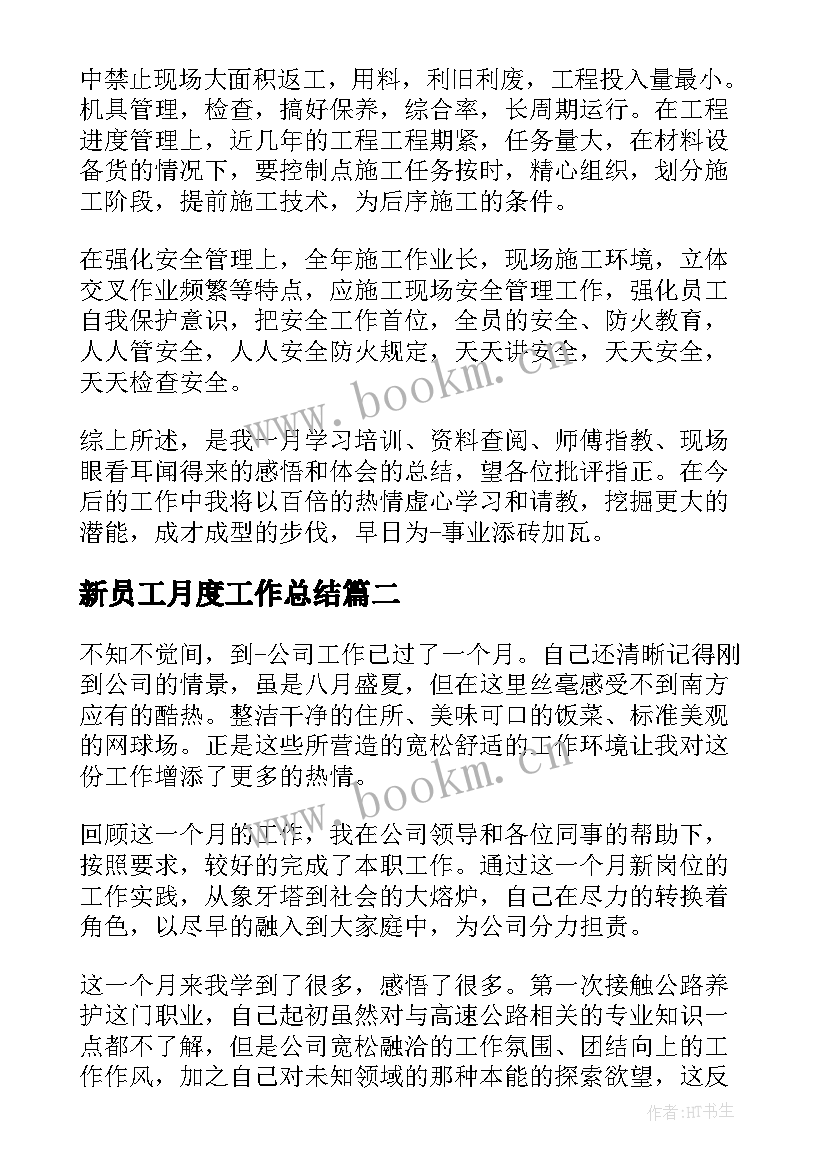 2023年新员工月度工作总结(优秀9篇)