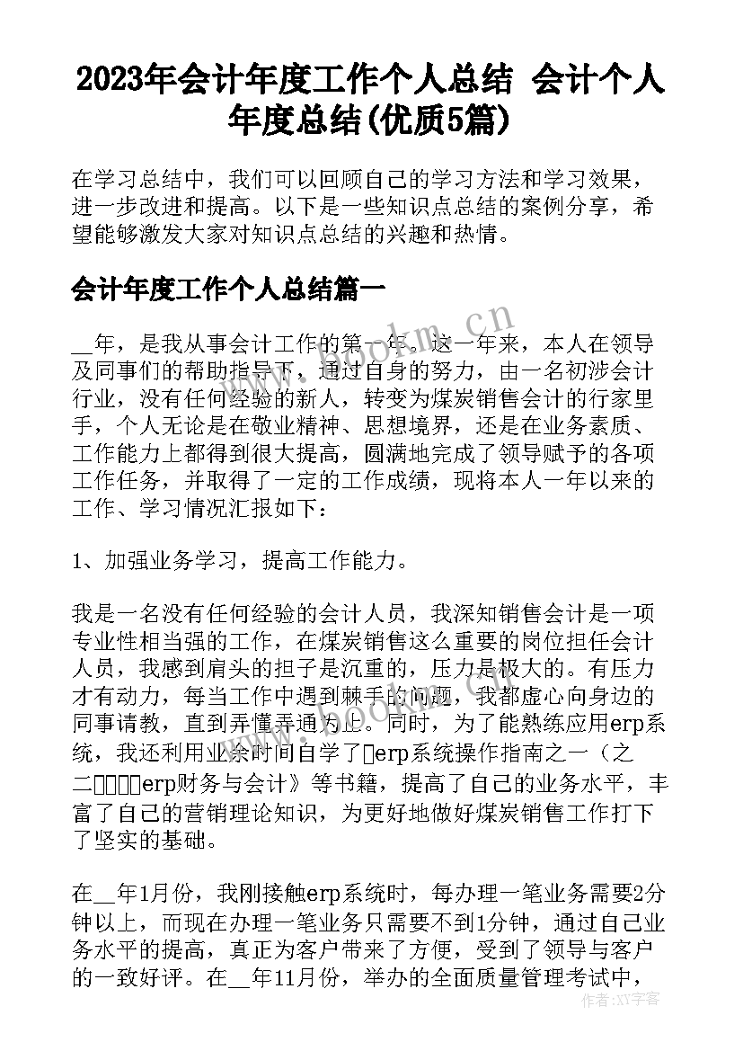 2023年会计年度工作个人总结 会计个人年度总结(优质5篇)