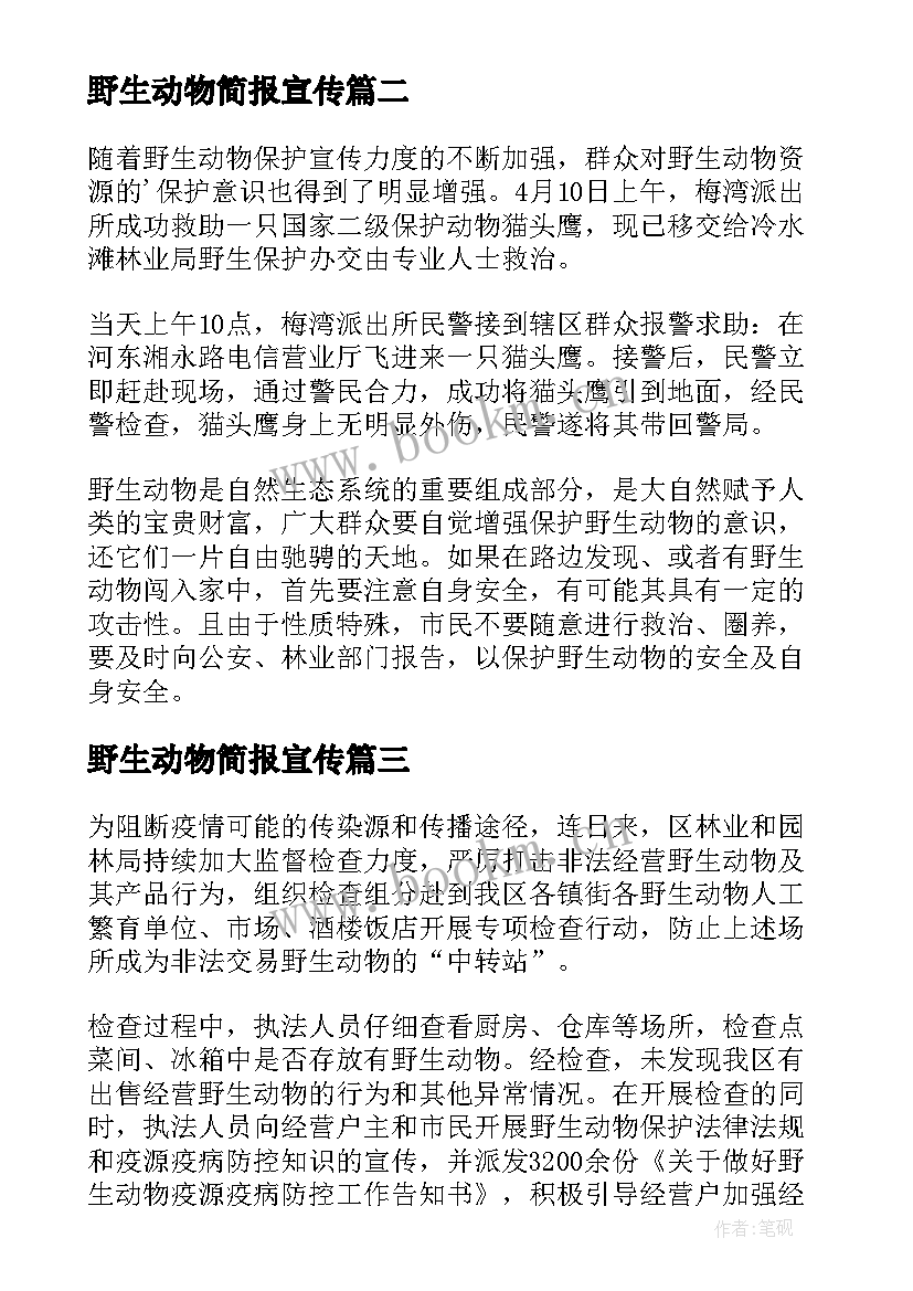 野生动物简报宣传 野生动物巡逻简报(汇总12篇)