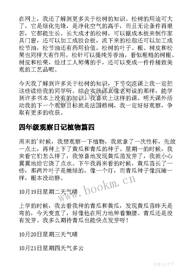 2023年四年级观察日记植物 四年级植物观察日记(实用19篇)