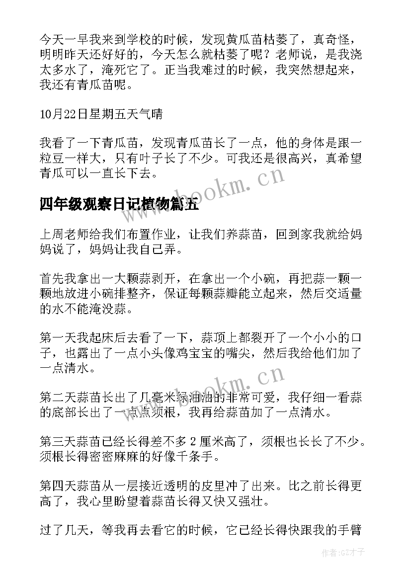 2023年四年级观察日记植物 四年级植物观察日记(实用19篇)