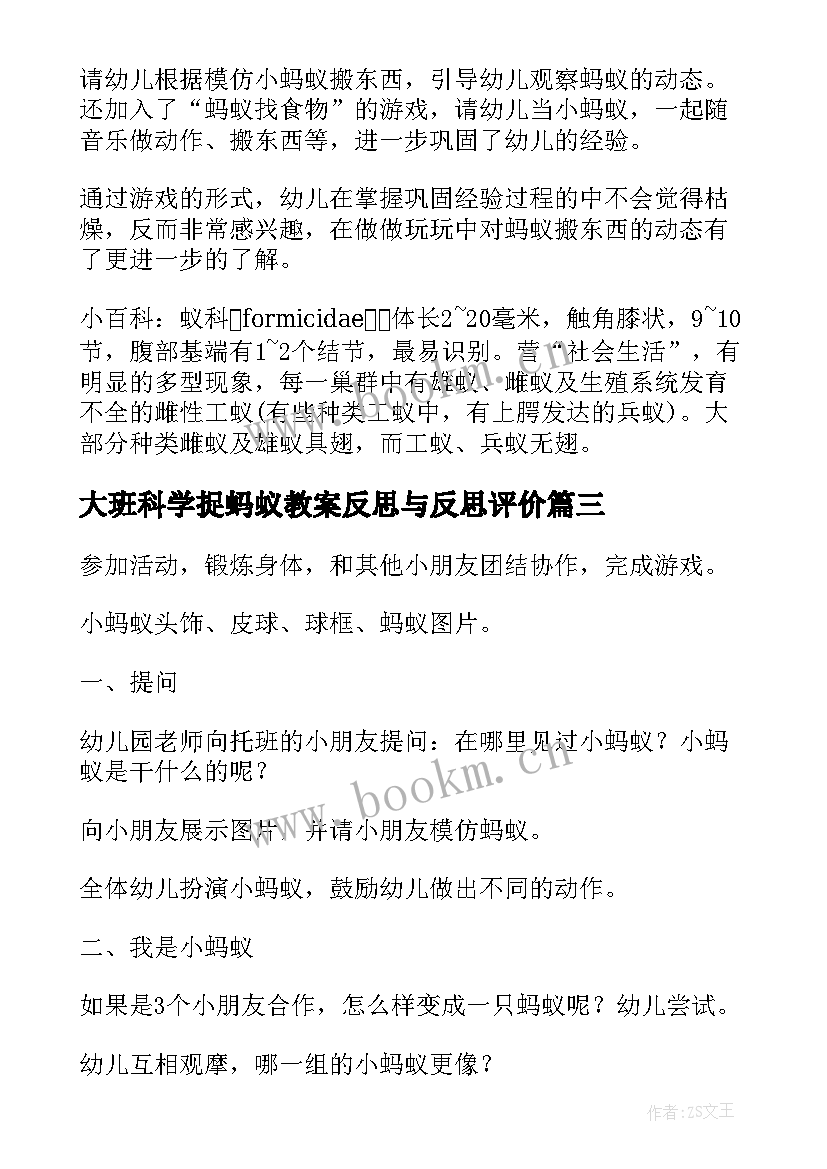 大班科学捉蚂蚁教案反思与反思评价(模板8篇)