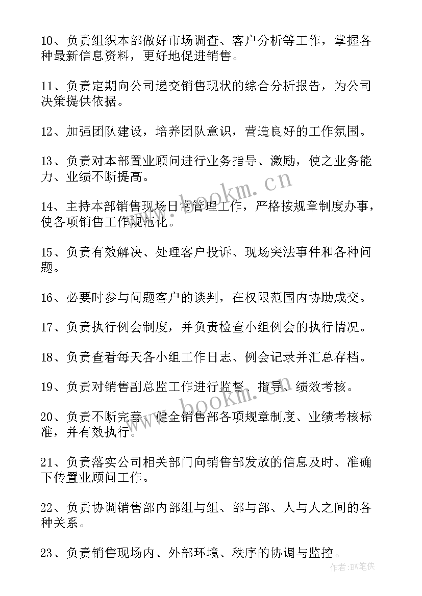 2023年销售总监岗位职责说明书 销售总监岗位职责(模板8篇)