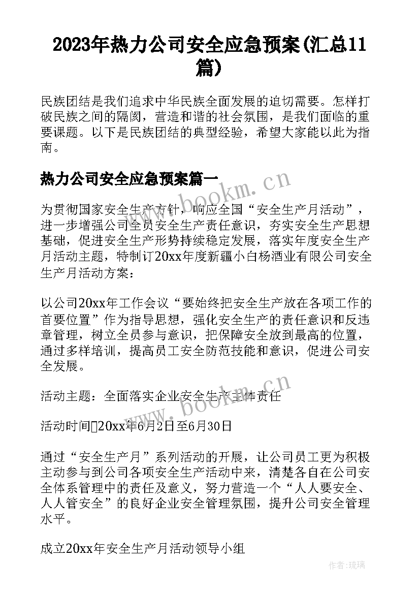 2023年热力公司安全应急预案(汇总11篇)