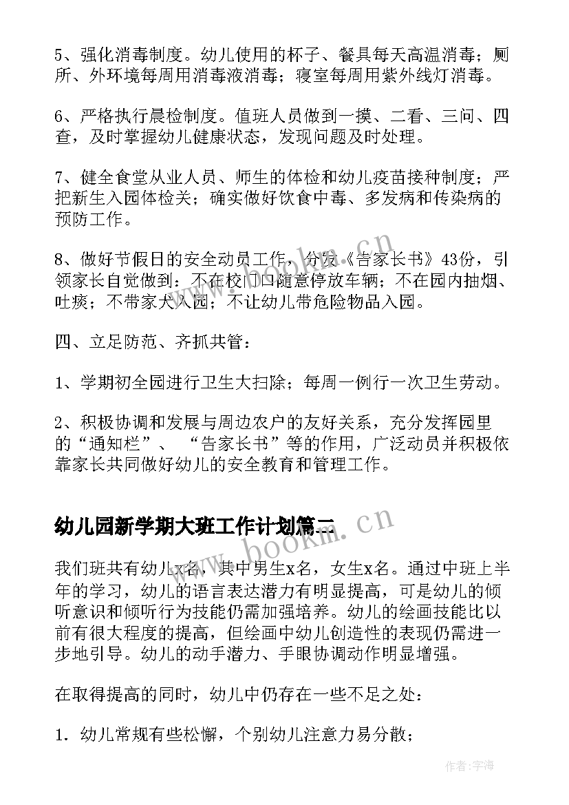 幼儿园新学期大班工作计划 幼儿园新学期开学工作计划(大全13篇)